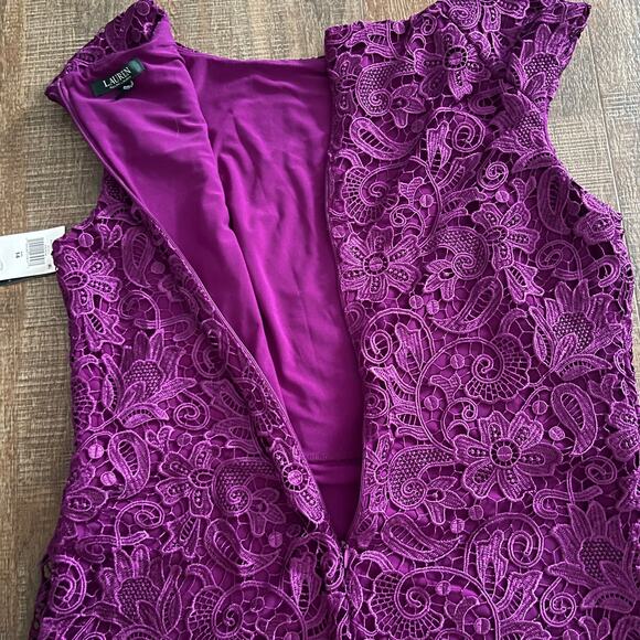 NWT Lauren Ralph Lauren Formal Sheath Lace Scalloped Hem Women's Dress Size 14 - Picture 7 of 12
